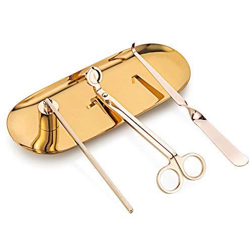 Candle Wick Trimmer Candle Snuffer Candle Wick Cutter Candle Wick Dipper Gold for Candle Lovers Gogmooi Candle Accessory Set 3 in 1 with with Tray and Felt Bag