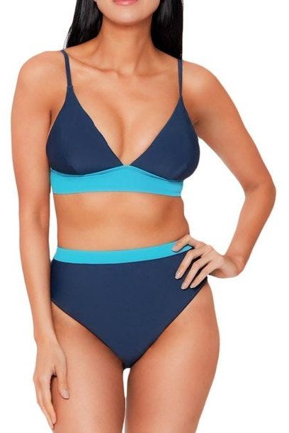 Women's Two Piece Swimsuit - High Waisted Bikini - Solid Blue