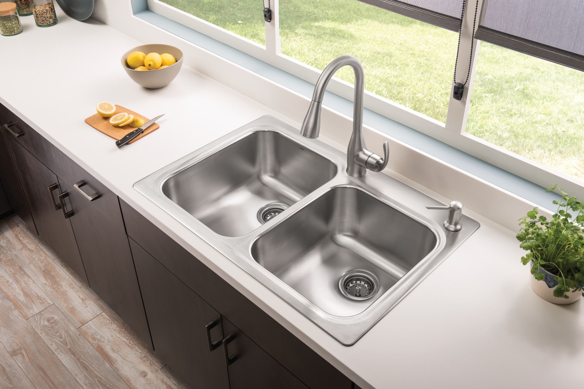 moen dual mount stainless steel kitchen sink lowes