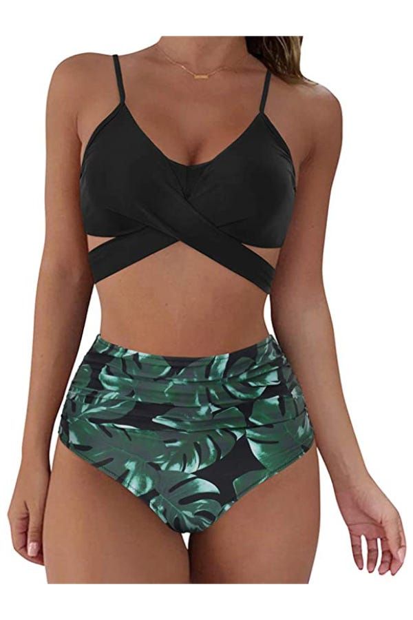 Women's High Waist Two Piece Swimsuits Tie Side Bathing Suit Tummy Control  Bikini Set Swimwear Beachwear 