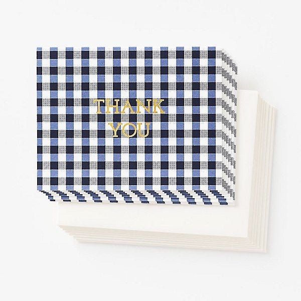 Navy Gingham Thank You Card, set of 10