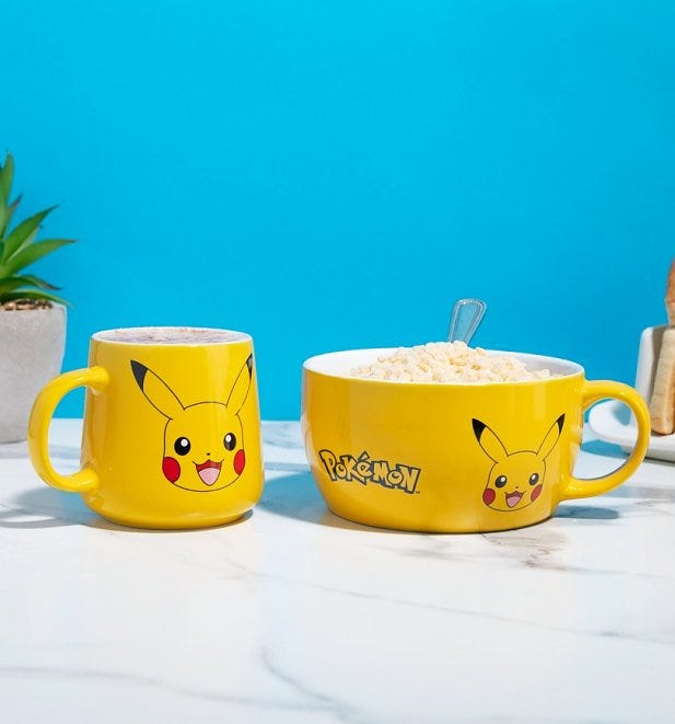 Mug dan mangkuk sarapan Pokemon Pikachu Mug dan mangkuk sarapan Pokemon Pikachu