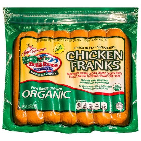 Bell & Evans Organic Chicken Hot Dogs