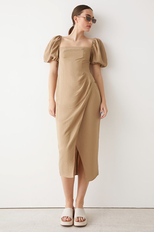 & Other Stories Fitted Puff Sleeve Midi Dress