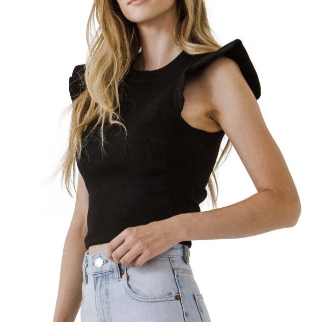 Ruffle Shoulder Knit Top