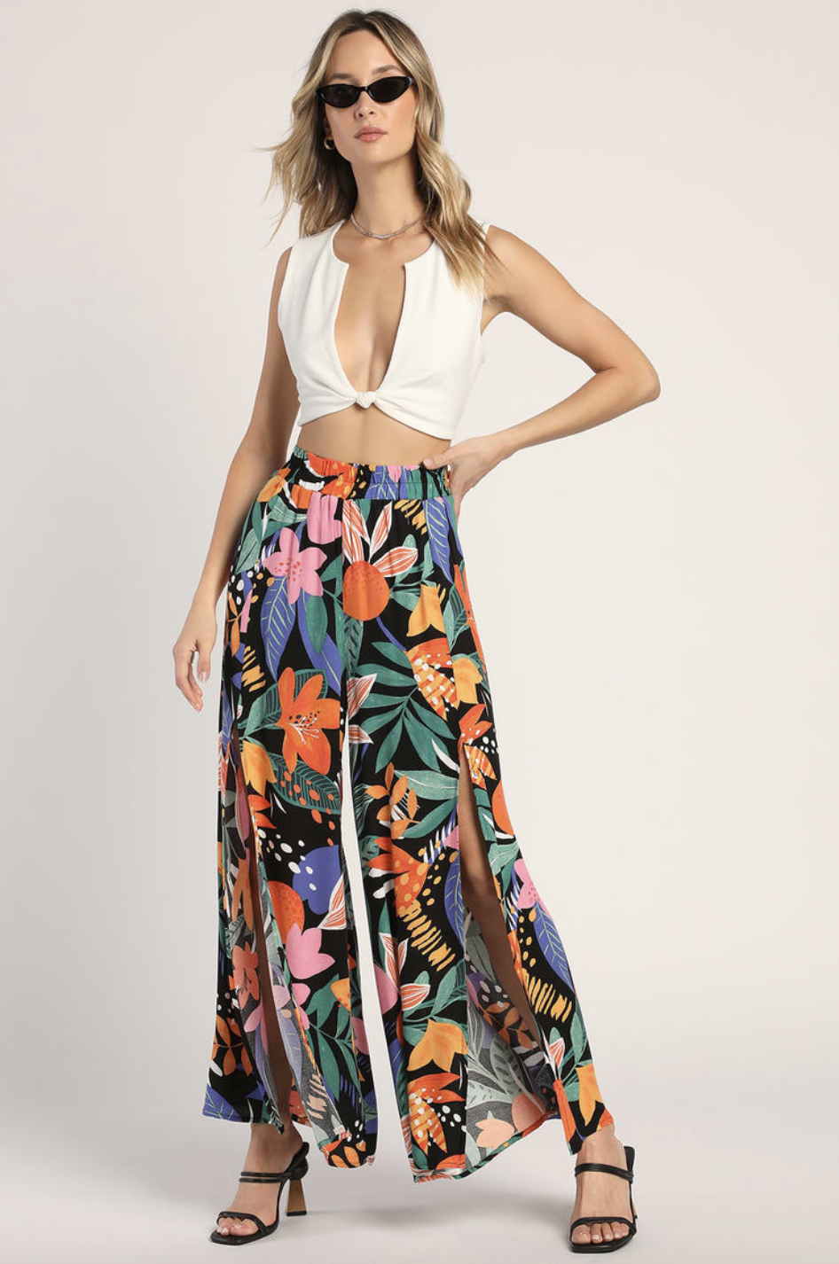 Floral Print Tie Detail Wide Leg Trousers | Wide leg trousers outfit,  Leopard print outfits, Print jumpsuit street style