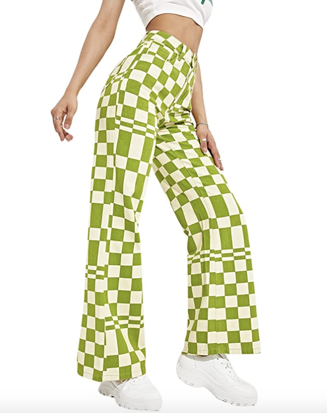 green printed pants