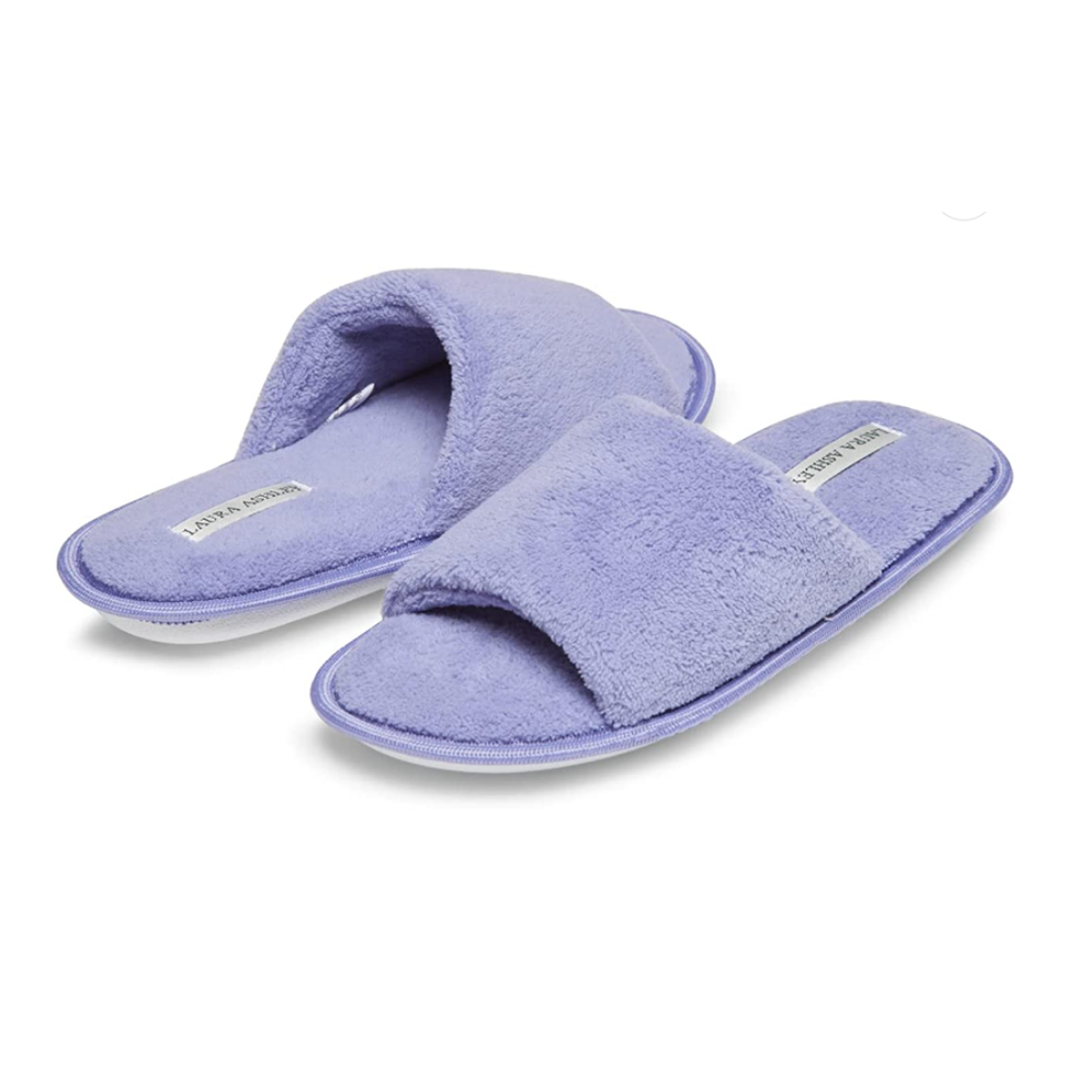 Open-Toe Plush Terry Slippers