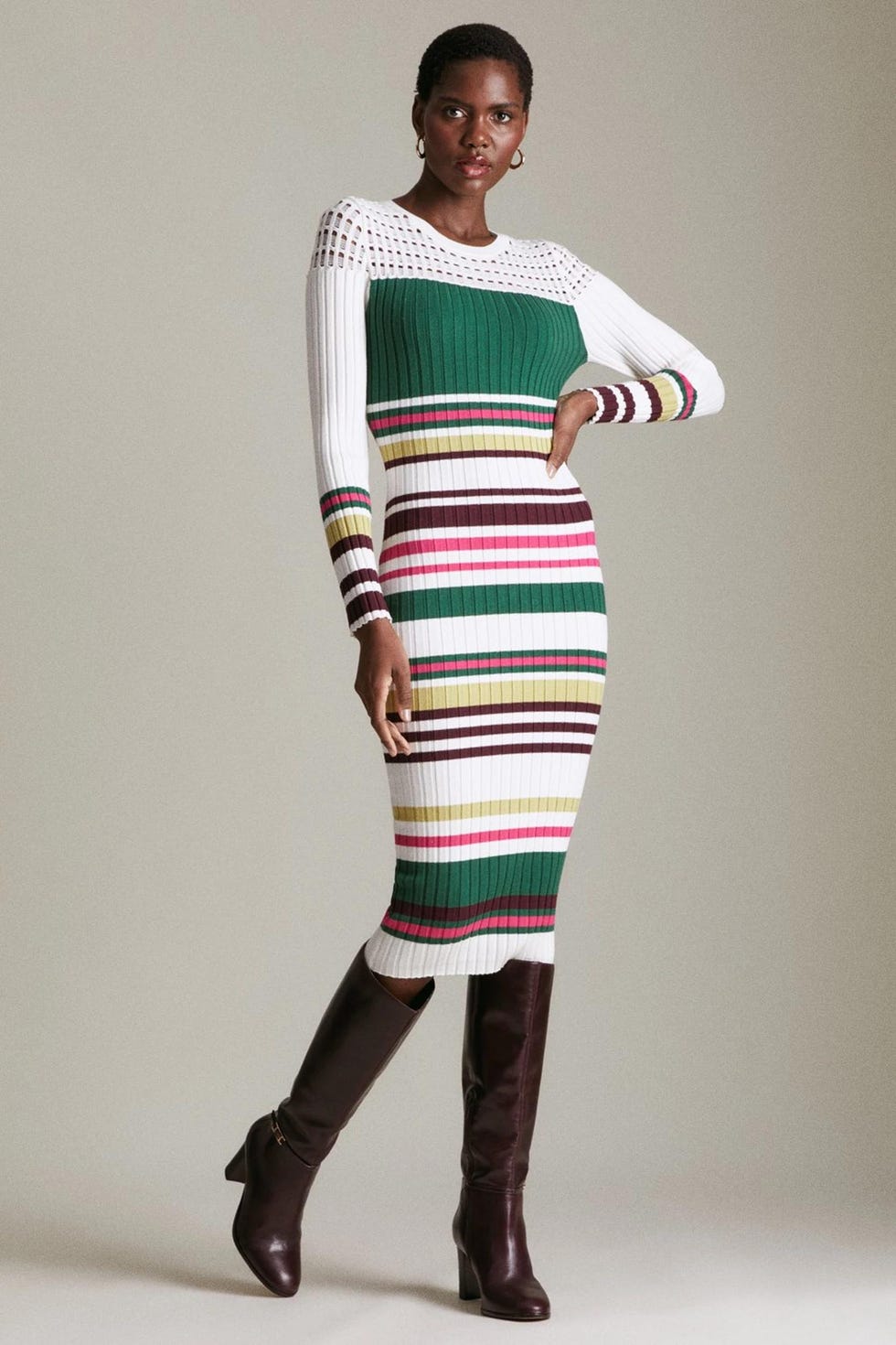 Pointelle Stripe Knitted Bodycon Dress