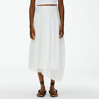 Silk Cotton Eyelet Asymmetrical Balloon Skirt - Petite