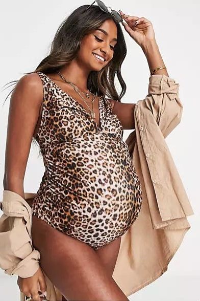 Wolf & Whistle Maternity Exclusive plunge swimsuit in leopard print: Best maternity swimwear