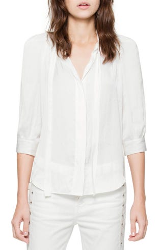 Tie-Neck Satin Blouse