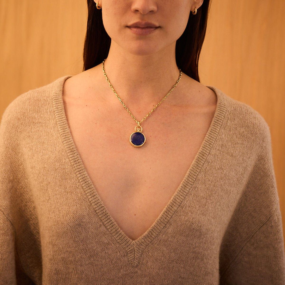 Gemstone Bar Necklace in Lapis and Gold is Graphic Delicate Modern