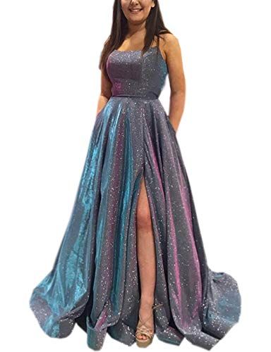 A Line Side Slit Glitter Party Dress
