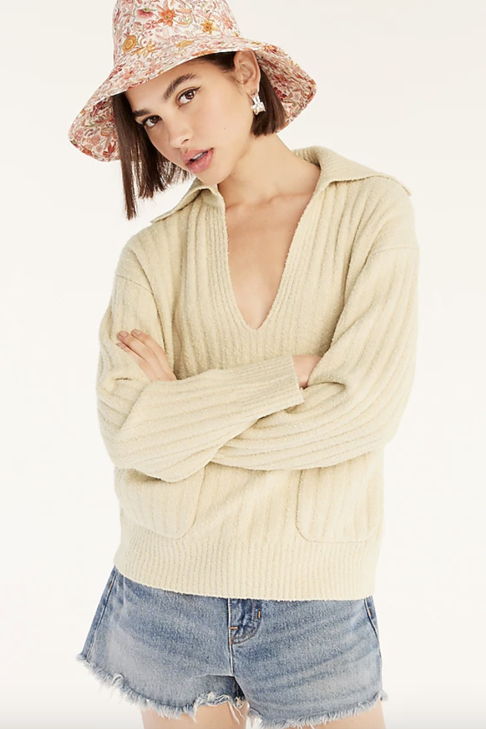 Collared Cotton-Bouclé Beach Sweater