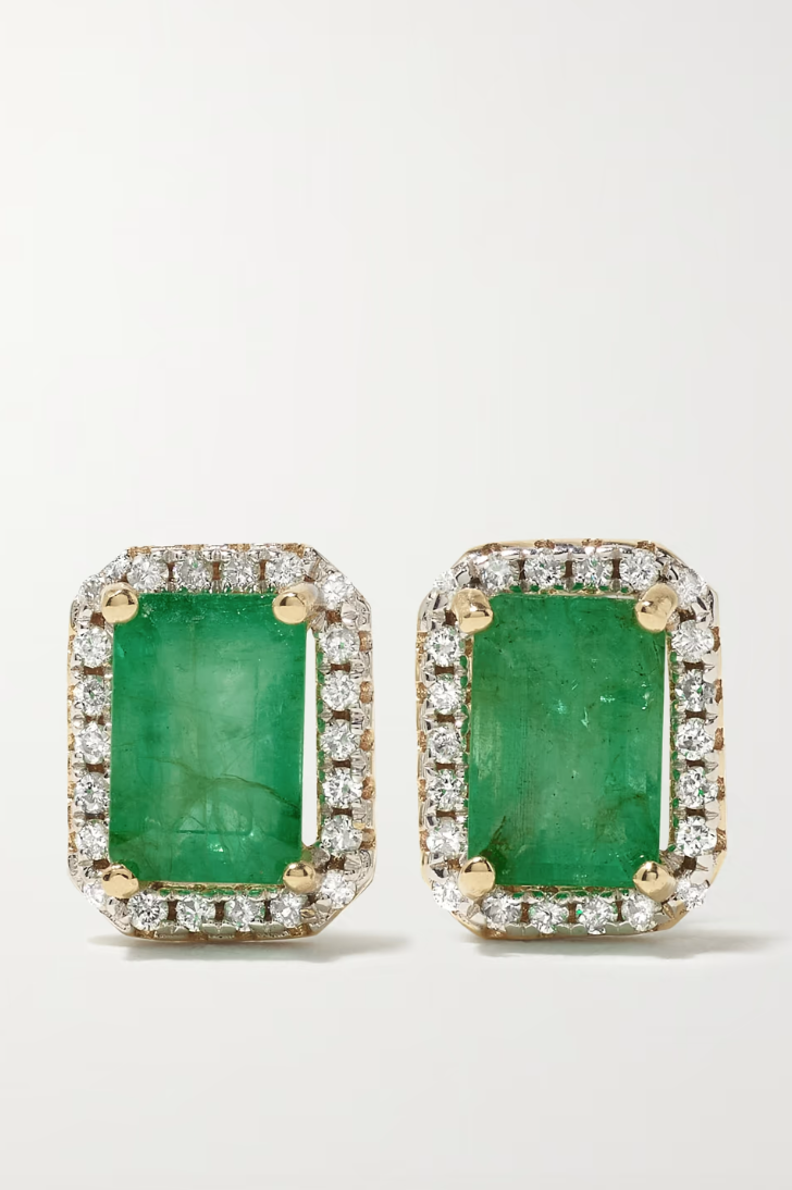 14-karat gold, emerald and diamond earrings