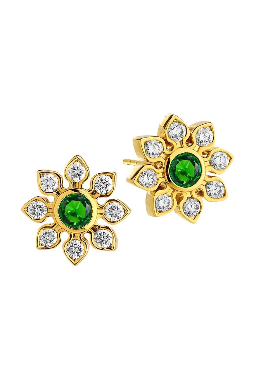 Mogul 18K Gold, Emerald & Diamond Flower Studs