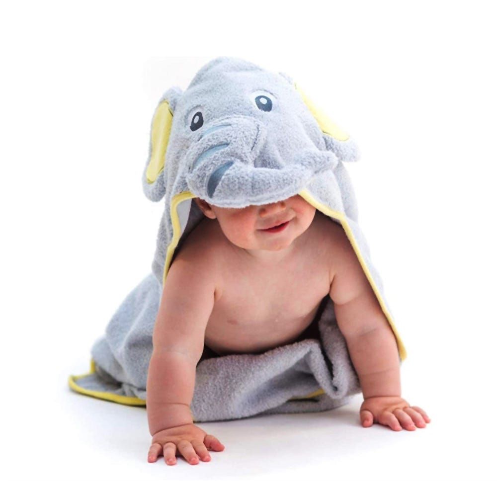 Hooded Baby Towel Gray Elephant 