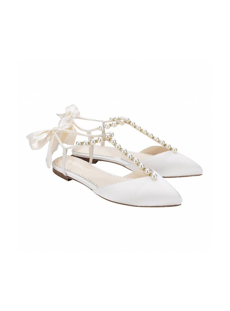 Pearls and Crystal Ivory Bow Wedding Flats