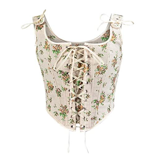Bustier Corset Top Y2K Eyelet Lace-up Floral Print 