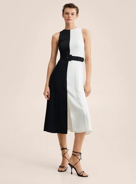 Vestido bicolor con cinturón