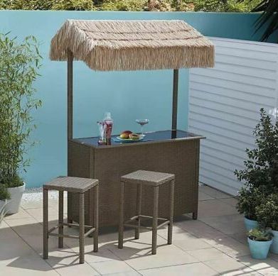 UV Protected Garden Tiki Bar 3 Piece Set with Canopy - Grey