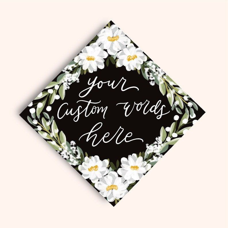 Floral Graduation Cap with Script Letters