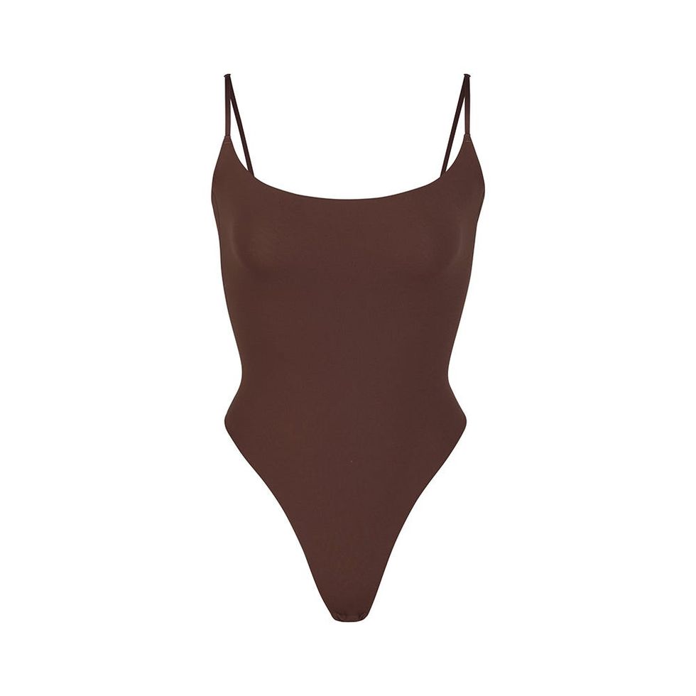 Square Neck Spaghetti Strap One Piece Swimsuit & Bodysuit in Chocolate  Brown Crinkle / High Cut 80's 90's Style -  Canada