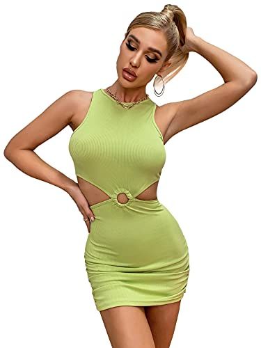 ECOWISH Womens Striped Dress Casual Short Sleeve Party Bodycon Dresses Sheath Belted with Pockets 