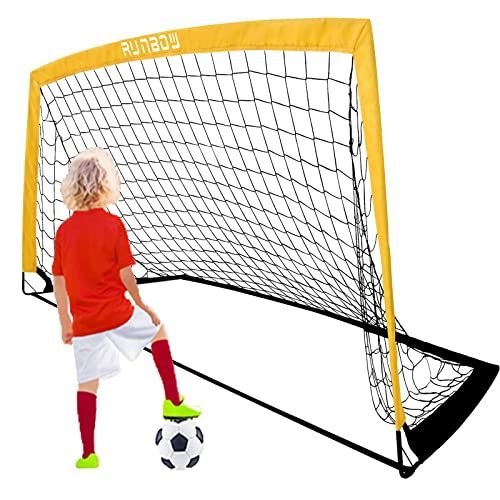 CLISPEED Portable Soccer Goals Set of 2 Two Folding Nets with Ball Pump Kids Football Playset Training Playing Kit 