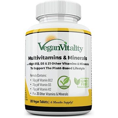 Vegan Multivitamins & Minerals with High Strength Vitamin B12, D3 & K2. 180 multivitamin Tablets - 6 Months Supply. Designed for Vegans & Vegetarians.