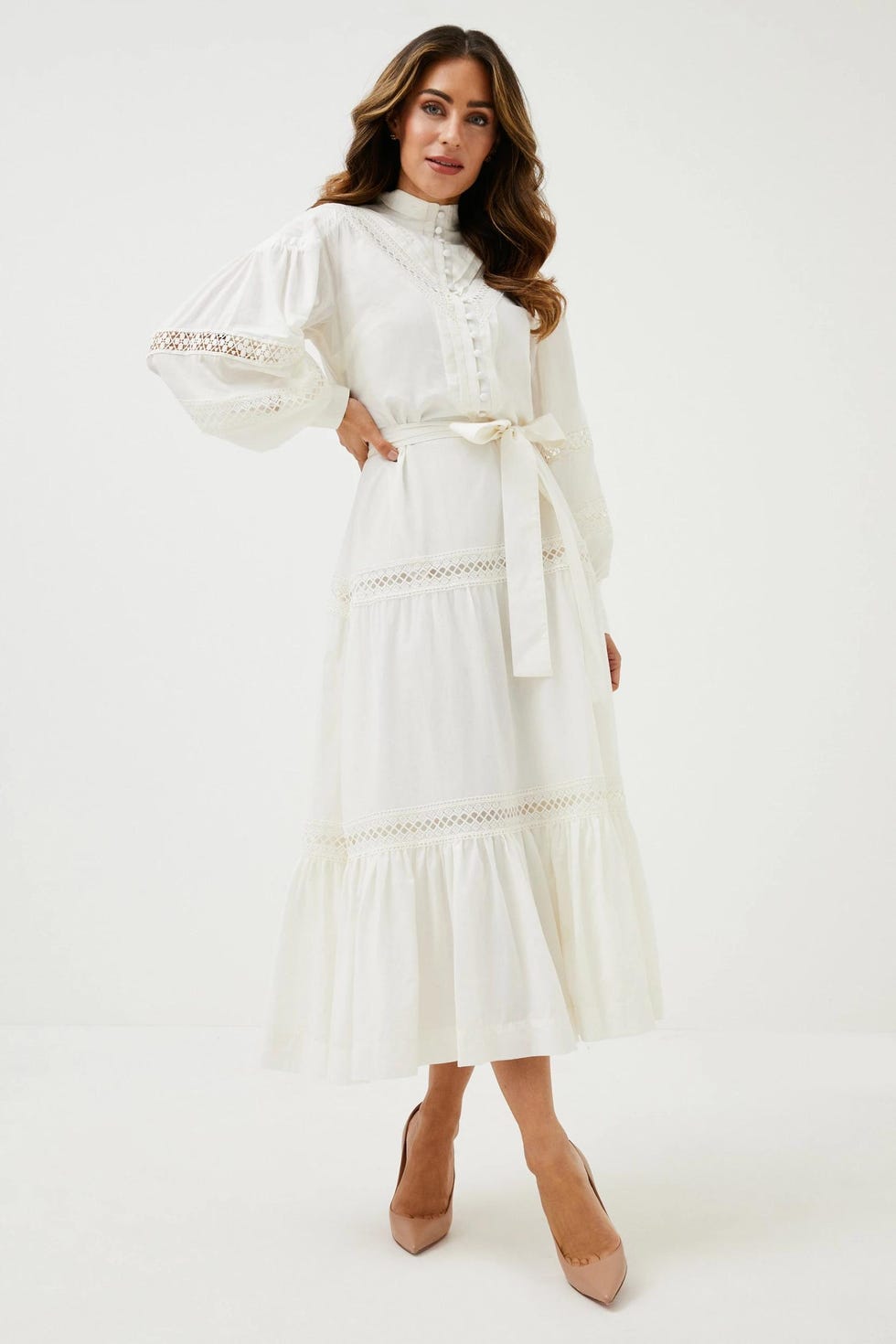 Lydia Millen Lace Trim Cotton Voile Woven Midi