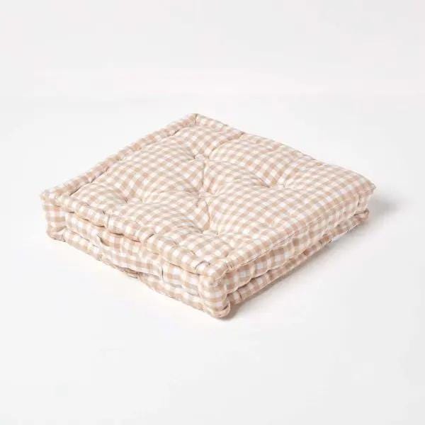 Cotton Gingham Check Beige Floor Cushion Cotton Gingham Check Beige Floor Cushion