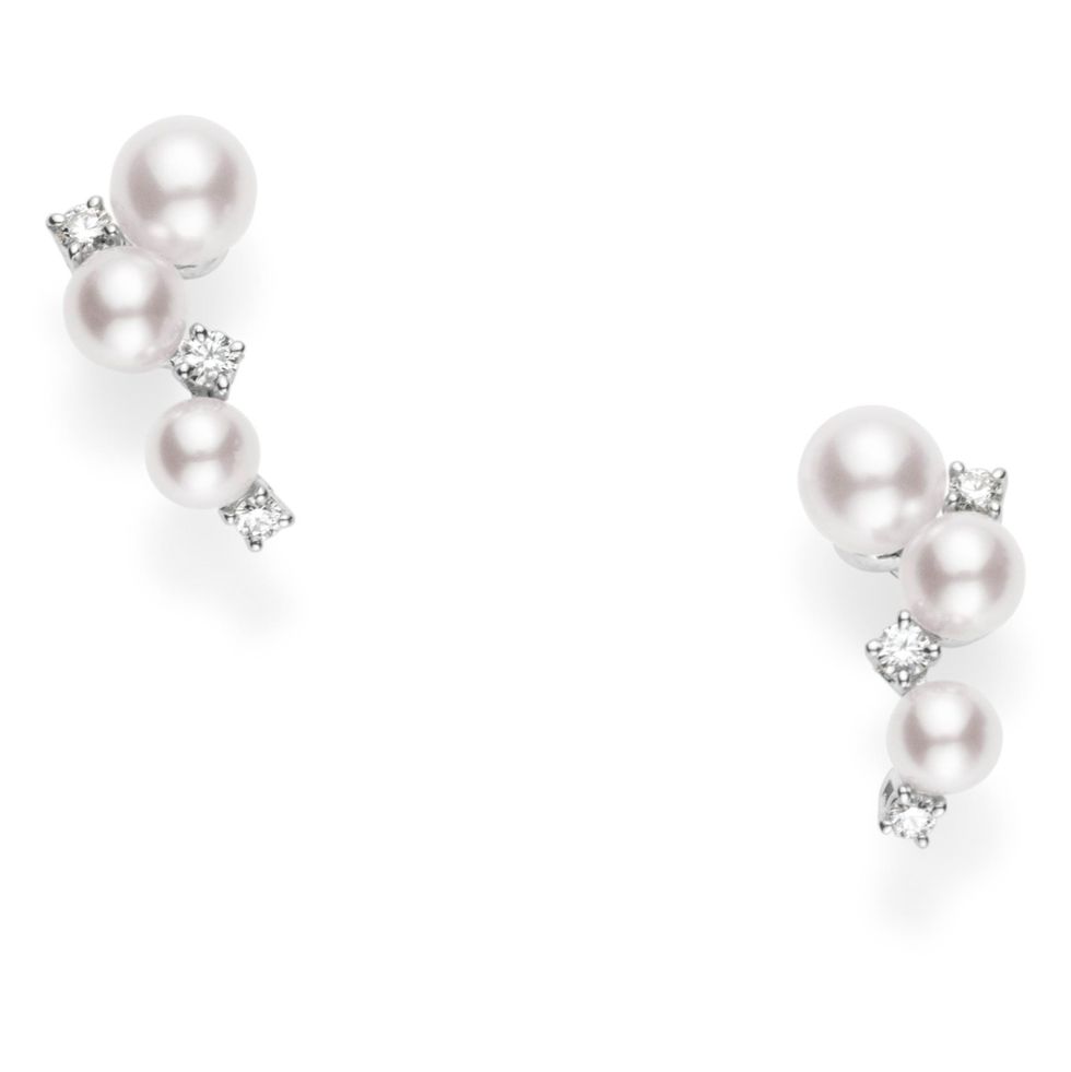 Mikimoto Pearl & Diamond Cluster Earring in White Gold at Nordstrom