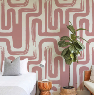 Pink color brush stroke maze pattern wallpaper