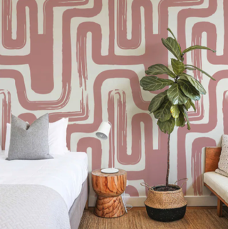 Pink Color Brush Stroke Labyrinth Pattern Wallpaper