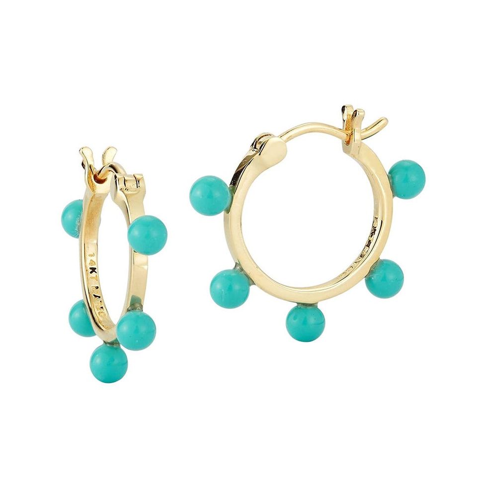 14-Karat Gold Turquoise Hoop Earrings