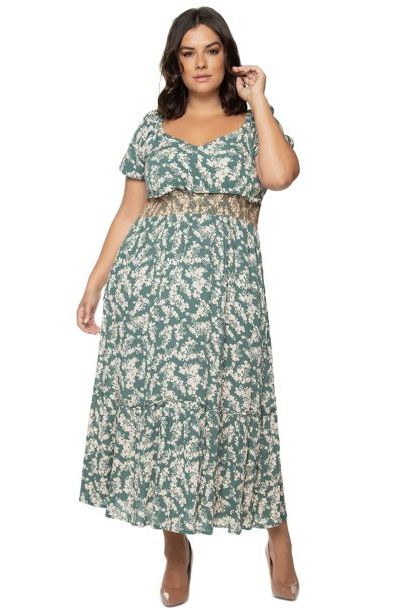 Plus-Size Printed Smocked Maxi Dress