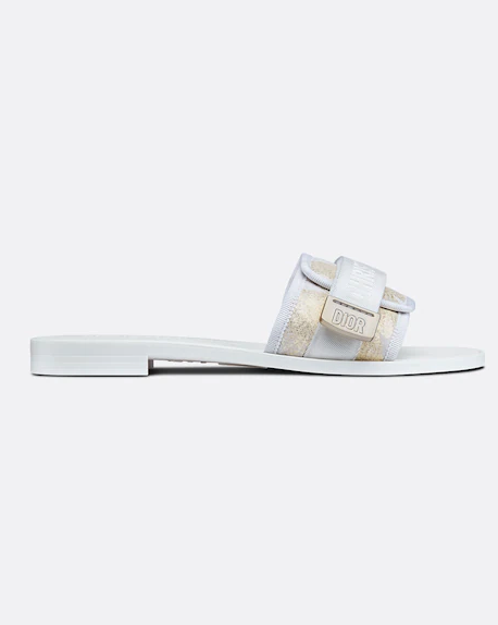 Dio(r)evolution Slide White and Gold-Tone Technical Fabric with Dior Étoile Print