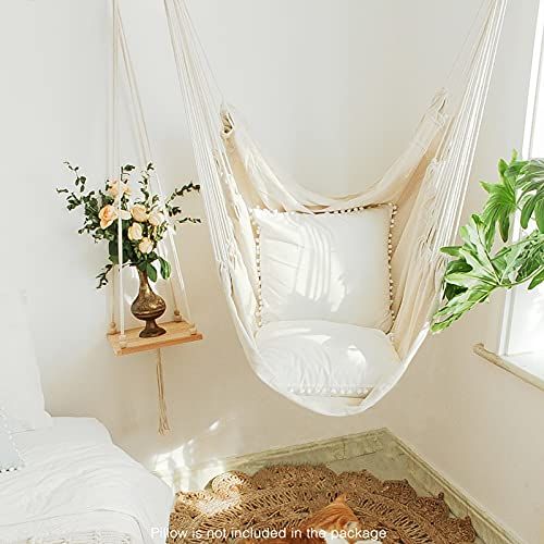 Patio Bedroom Kacsoo Hammock Chair with 2 Removable Seat Cushions Included Max 300Lbs Hanging Rope Swing for Indoor Outdoor,Sturdy Cotton Weave Hammock Swing for Yard Porch 