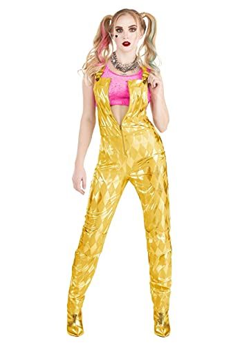 Gold Overalls Harley Quinn Costume Women's Harley Quinn Cosplay Costume for Adults X-Small