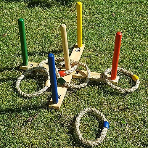 Yard Games Portable Outdoor Playground Wooden Ring Toss Game with Carrying Case