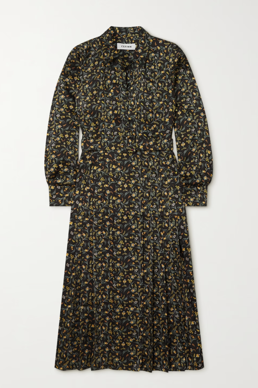 Georgie Pleated Floral-print Recycled Twill Shirt Dress
