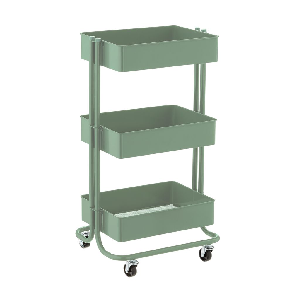 Container Store Sage Green 3-Tier Rolling Cart