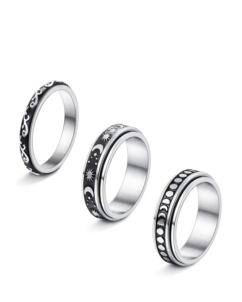 3-Piece Stainless Steel Fidget Band Rings 