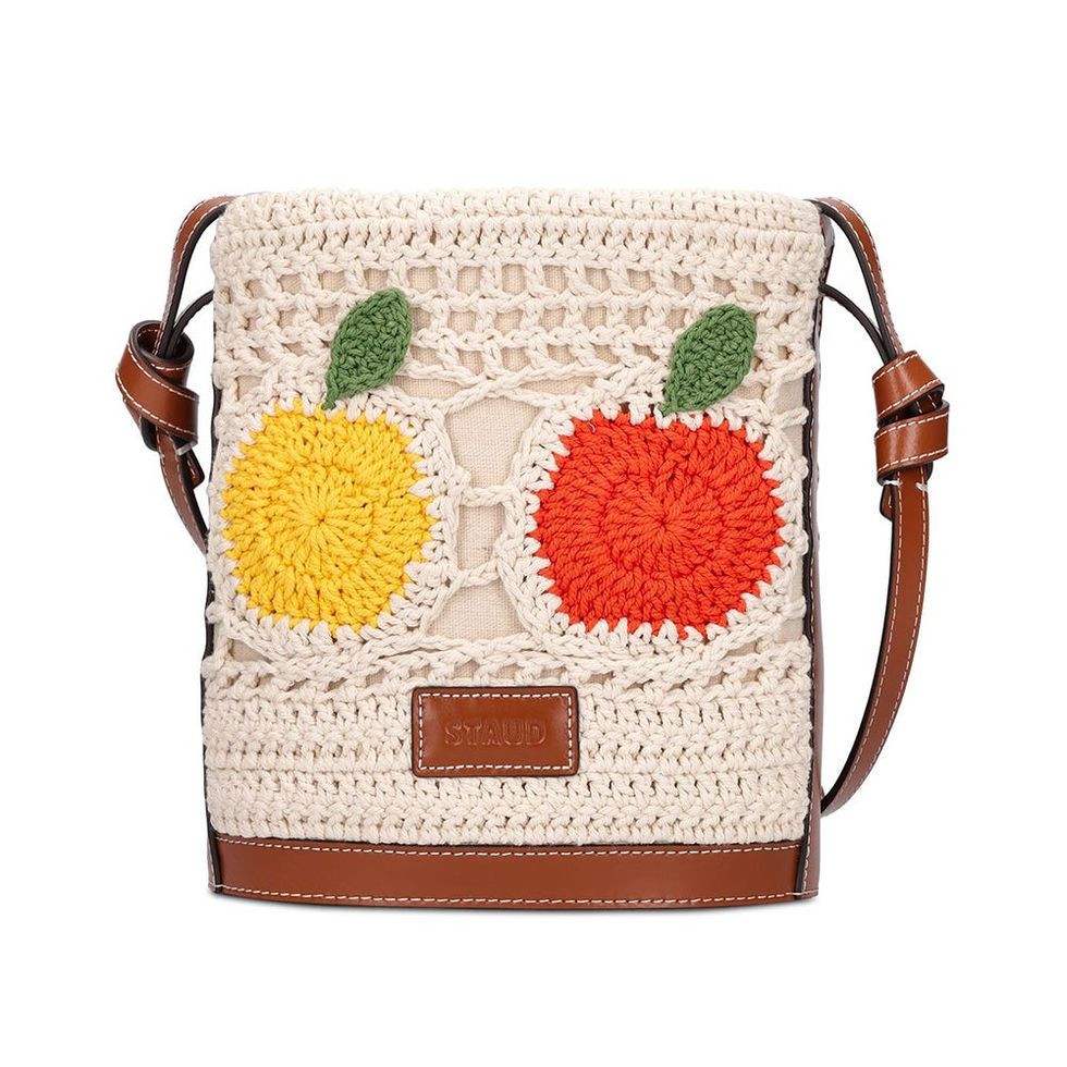 Crochet and leather mini-bucket bag