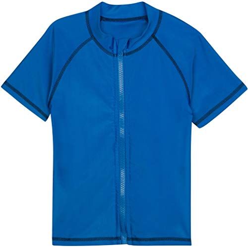 SwimZip Little Boys Short Sleeve Zipper Rash Guard UPF 50+