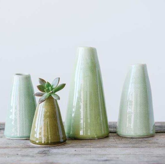 Pistachio Green Terracotta Vases — Set of 4