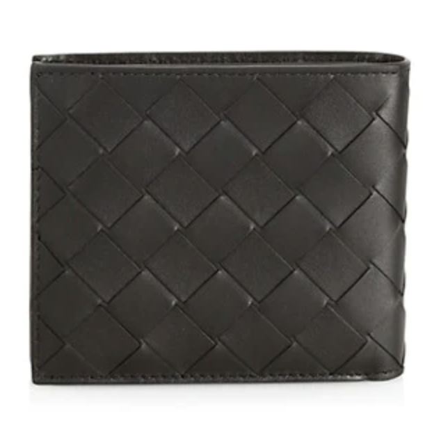 Bottega Veneta Intrecciato Shiny Leather Bi-Fold Wallet, Black
