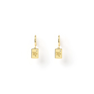 Virgo Zodiac Gold Tag Earrings